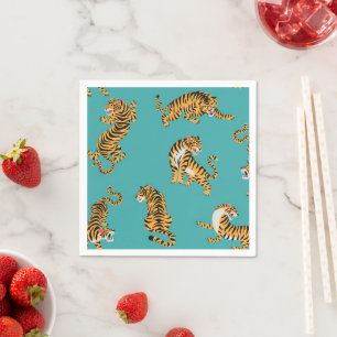 Tiger on Teal Pattern Napkins