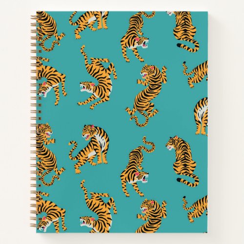 Tiger on Teal Pattern Notebook