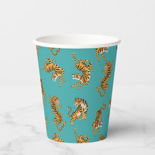 Tiger on Teal Pattern Paper Cups