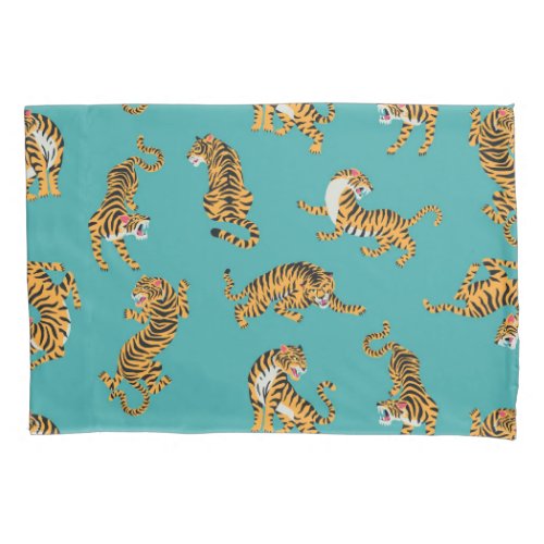 Tiger on Teal Pattern Pillow Case