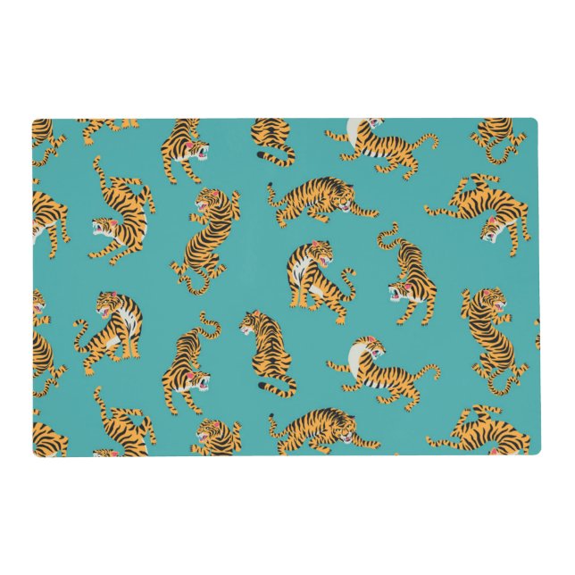 Tiger on Teal Pattern Placemat (Front)
