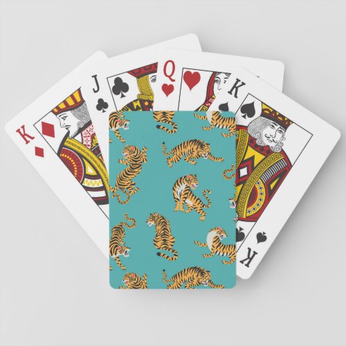 Tiger on Teal Pattern Playing Cards