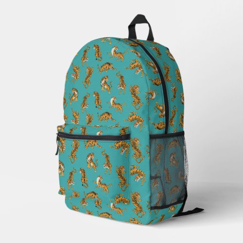 Tiger on Teal Pattern Printed Backpack