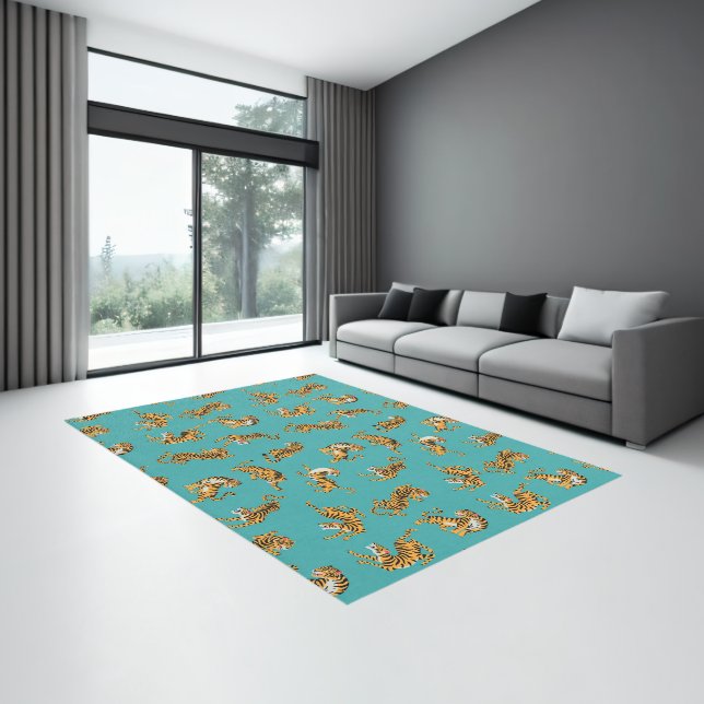 Tiger on Teal Pattern Rug (Insitu (Indoor 3))