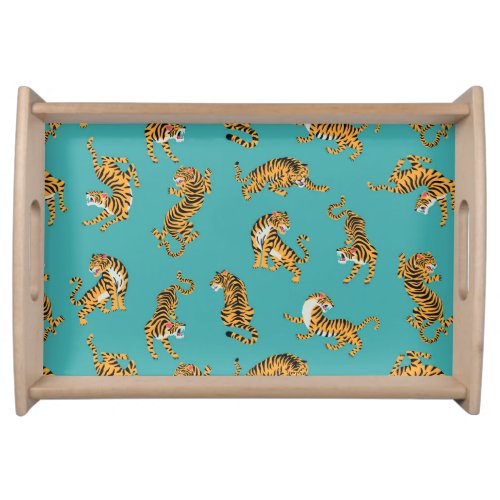 Tiger on Teal Pattern Serving Tray