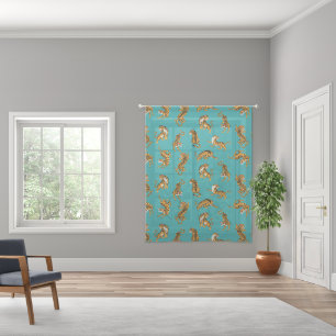 Tiger on Teal Pattern Sheer Curtains
