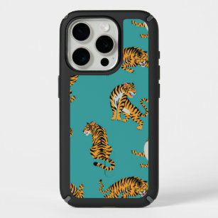 Tiger on Teal Pattern iPhone 15 Pro Case