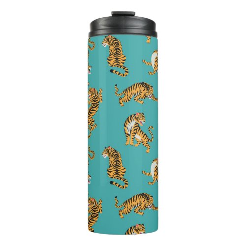 Tiger on Teal Pattern Thermal Tumbler