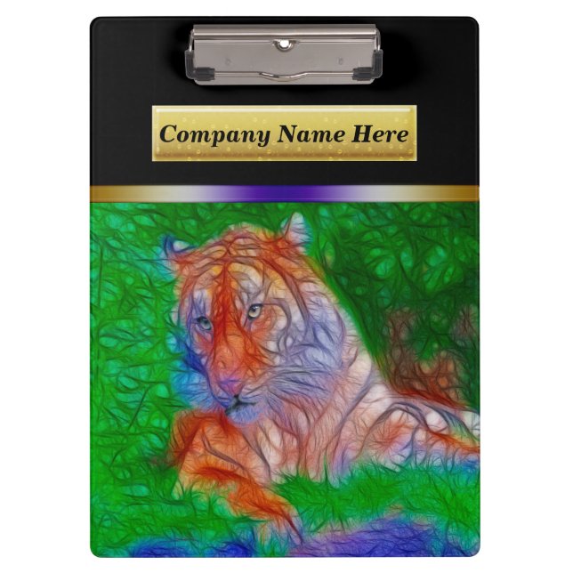 Tiger on the green and blue grass clipboard (Front)