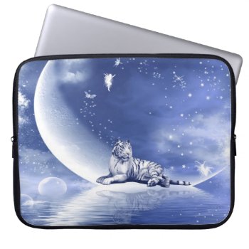 Tiger On The Moon Laptop Sleeve by deemac2 at Zazzle