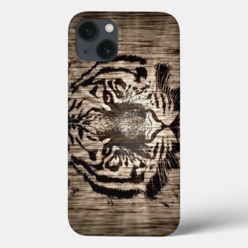 Tiger on Wood Grain 2 iPhone 13 Case