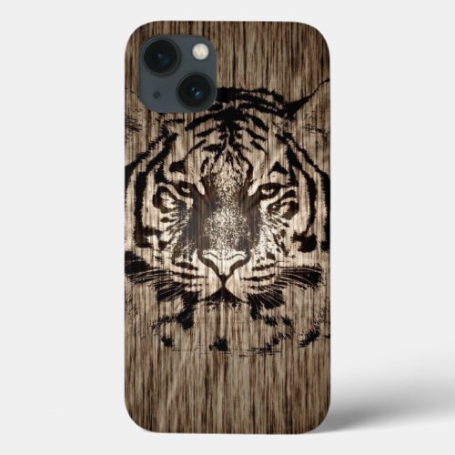 Tiger on Wood Grain iPhone 13 Case