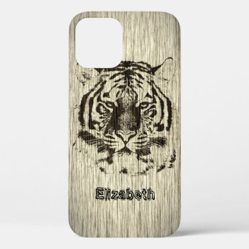 Tiger on Wood Grain iPhone 12 Pro Case