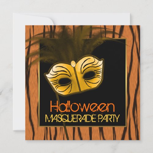 Tiger Orange Black Halloween Masquerade Party Invitation