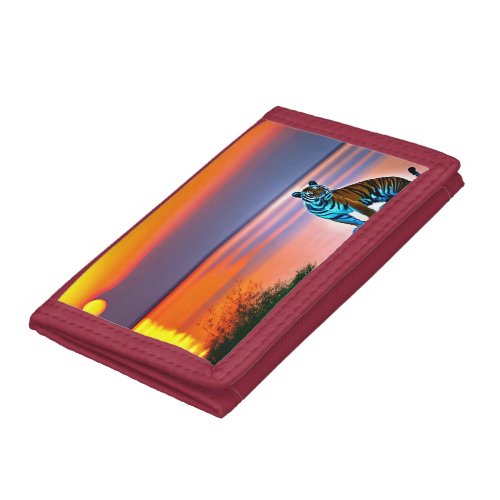 Tiger Overlooking the Ocean at Sunset Trifold Wallet