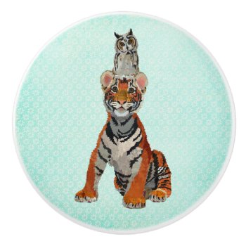 Tiger & Owl Ceramic Knob by Greyszoo at Zazzle