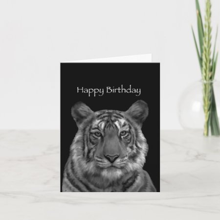 Tiger Painting Happy Birthday Card (black/white