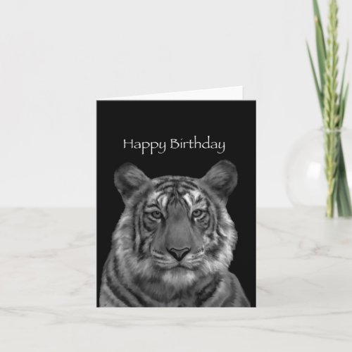 Tiger Painting Happy Birthday Card blackwhite