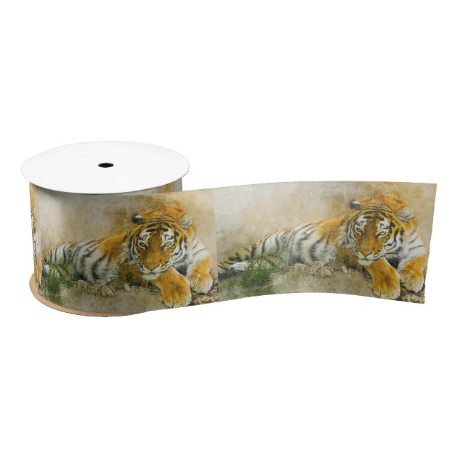 Tiger painting satin ribbon (Spool)