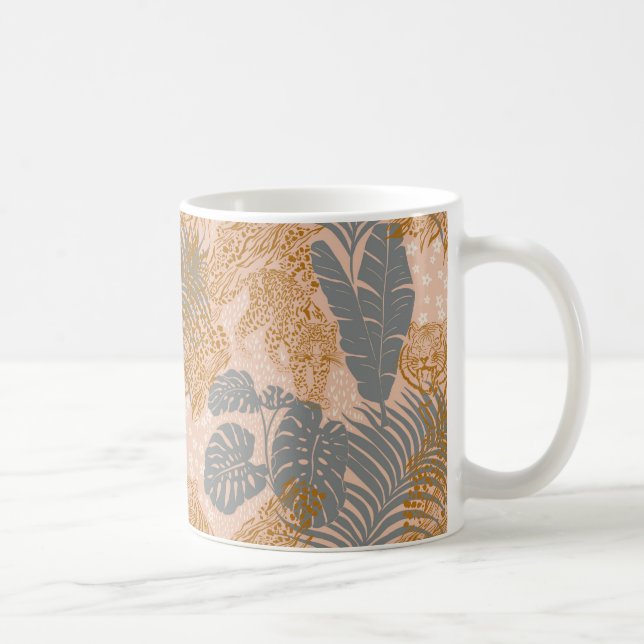 Tiger, panther tropical pink coffee mug (Right)