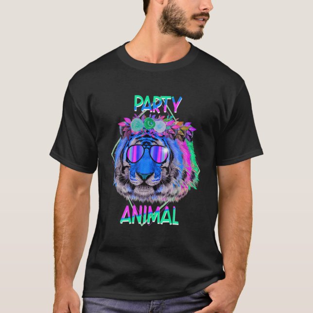 Tiger Party Animal Funny 80'S Style Birthday Party T-Shirt (Front)