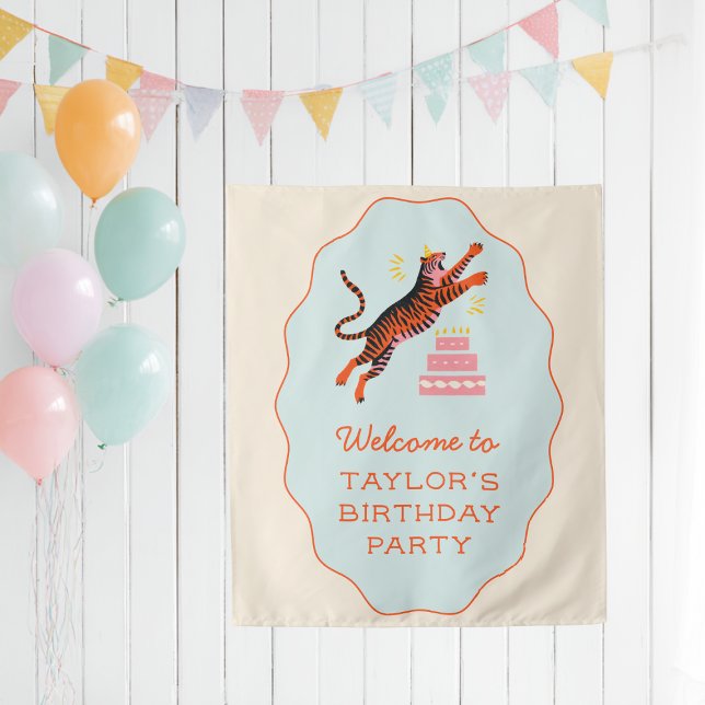 Tiger Party Animals Kids Birthday Welcome Tapestry (Creator Uploaded)