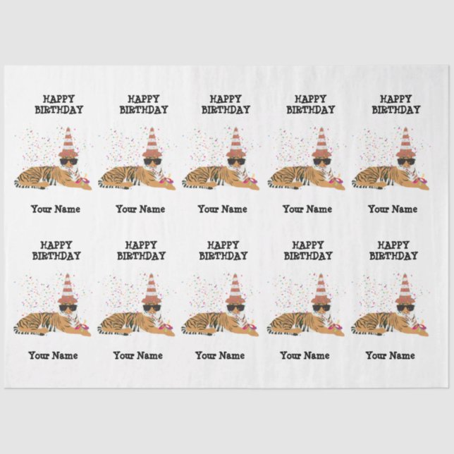Tiger Partying - Animals Birthday Party Boy Girl  Tissue Paper (Front)