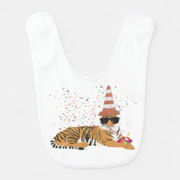 Tiger Partying - Animals Having a Party Baby Bib