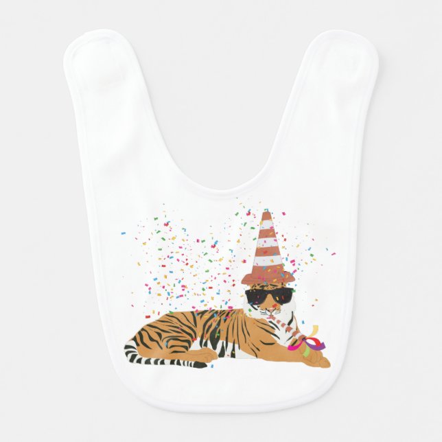 Tiger Partying - Animals Having a Party Baby Bib (Front)