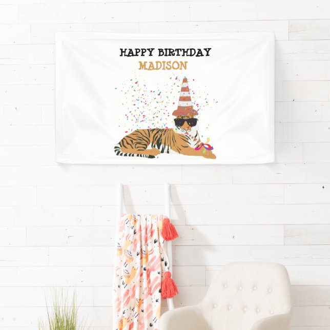 Tiger Partying - Animals Having a Party Birthday Banner (Insitu)