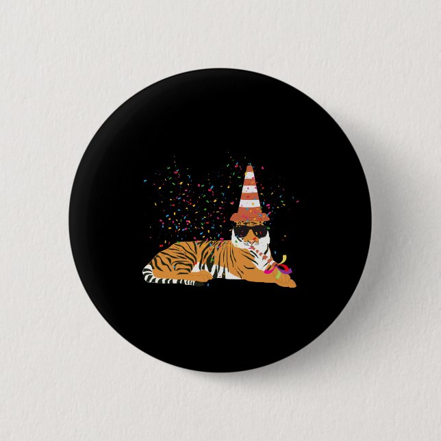 Tiger Partying Animals Having A Party  Button (Front)
