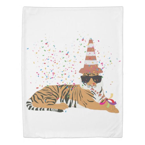 Tiger Partying _ Animals Having a Party Duvet Cover