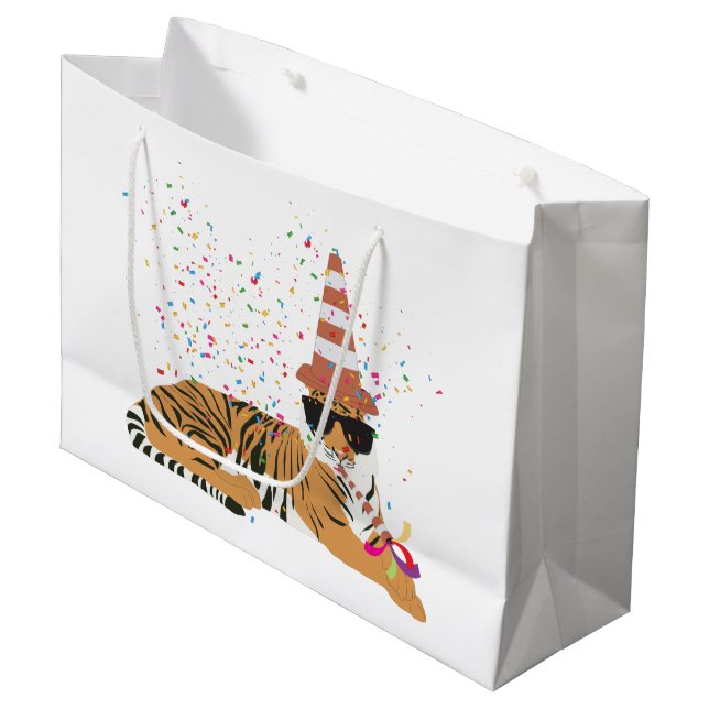 Tiger Partying - Animals Having a Party Large Gift Bag (Front Angled)