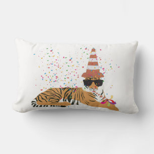 Tiger Partying - Animals Having a Party Lumbar Pillow