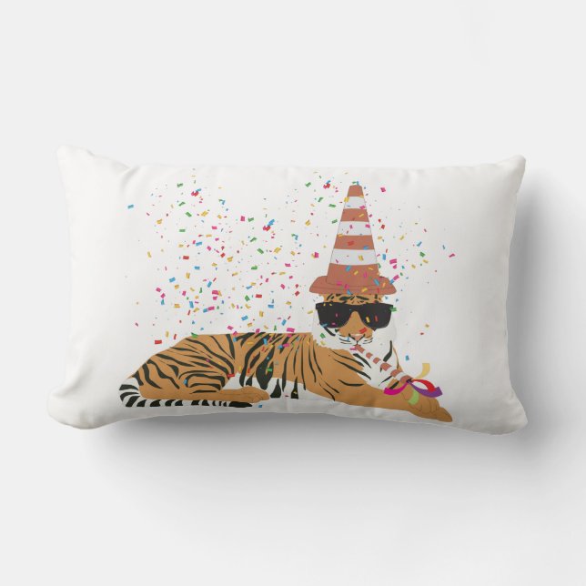 Tiger Partying - Animals Having a Party Lumbar Pillow (Front)
