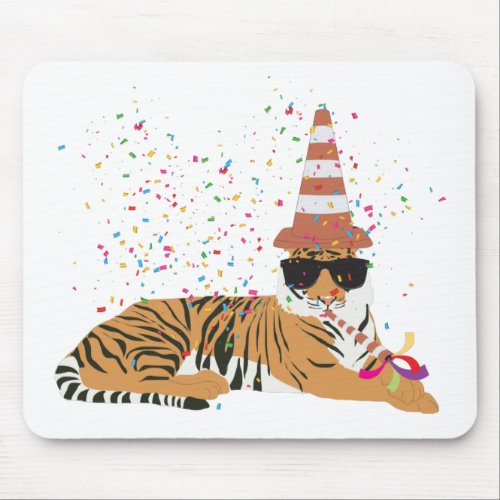 Tiger Partying _ Animals Having a Party Mouse Pad