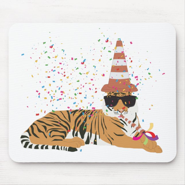 Tiger Partying - Animals Having a Party Mouse Pad (Front)