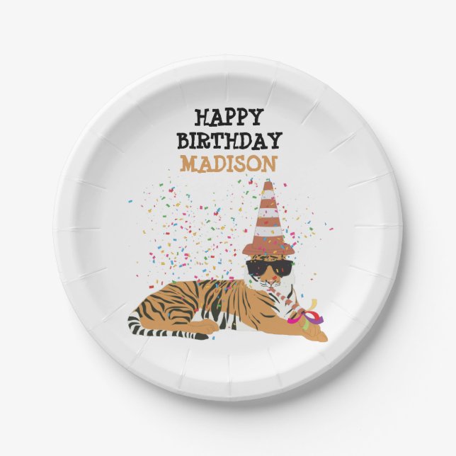 Tiger Partying - Animals Having a Party  Paper Plates (Front)