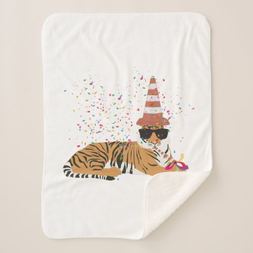 Tiger Partying _ Animals Having a Party Sherpa Blanket