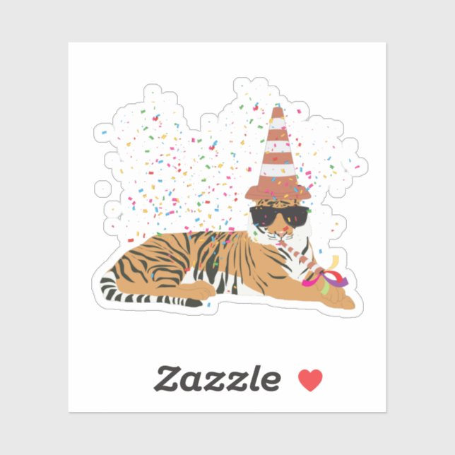 Tiger Partying - Animals Having a Party Sticker (Sheet)
