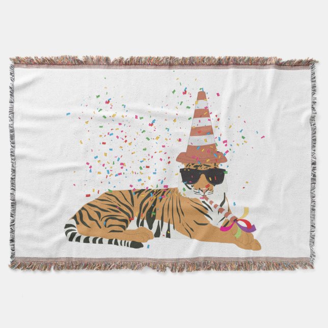 Tiger Partying - Animals Having a Party Throw Blanket (Front)