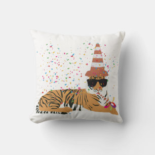 Tiger Partying - Animals Having a Party Throw Pillow