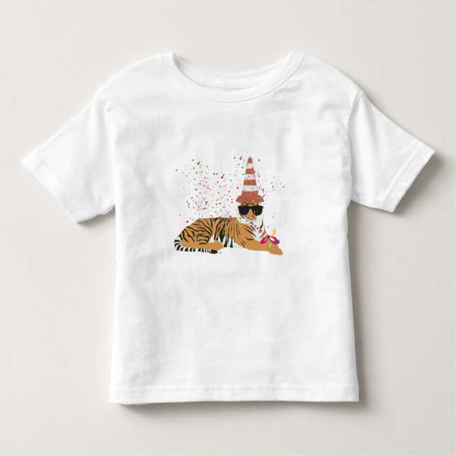 Tiger Partying - Animals Having a Party Toddler T-shirt (Front)