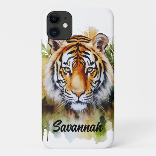 Tiger Pastel Flowers Safari Watercolor Savannah iPhone 11 Case