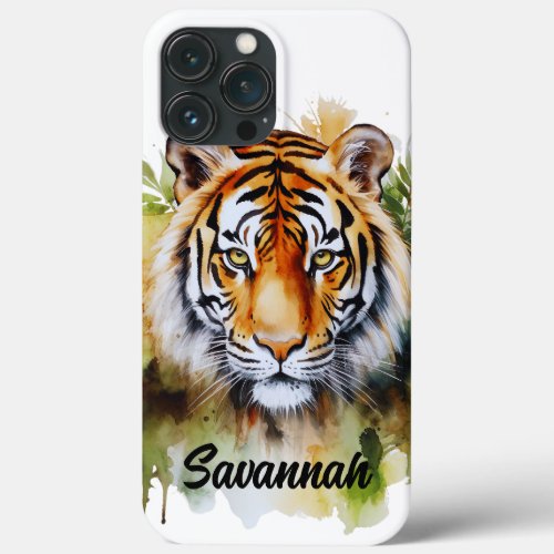 Tiger Pastel Flowers Safari Watercolor Savannah iPhone 13 Pro Max Case