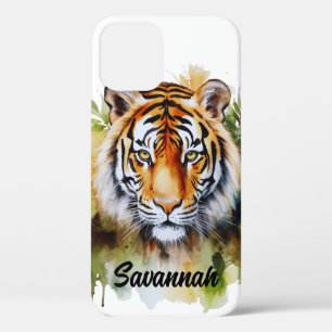 Tiger Pastel Flowers Safari Watercolor Savannah iPhone 12 Case