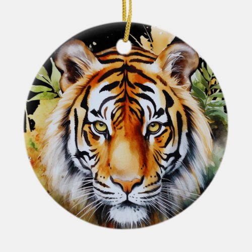 Tiger Pastel Flowers Safari Watercolor Savannah Ceramic Ornament