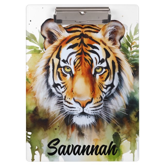 Tiger Pastel Flowers Safari Watercolor Savannah Clipboard (Front)