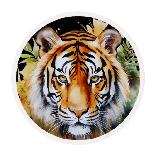 Tiger Pastel Flowers Safari Watercolor Savannah Edible Frosting Rounds