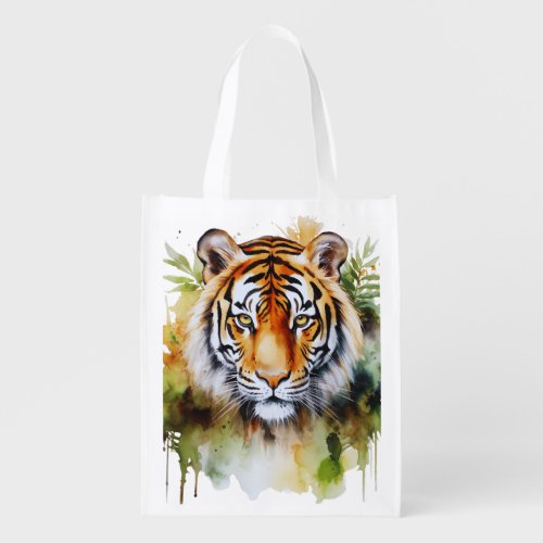 Tiger Pastel Flowers Safari Watercolor Savannah Grocery Bag